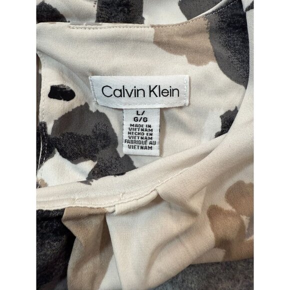 Calvin Klein Blouse Top Womens Large Beige Floral Classic Long Sleeve Round Neck - Picture 5 of 6